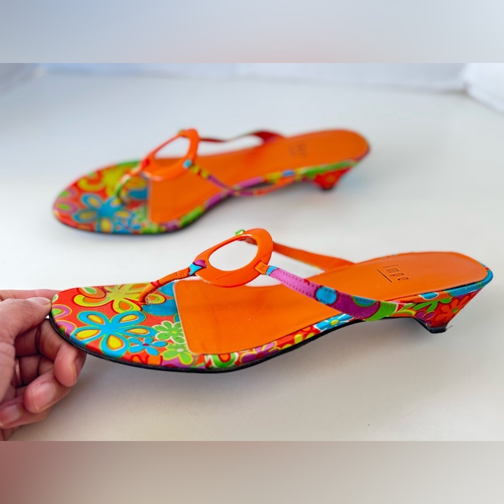 90s Y2K IMPO Ringlet Floral Orange Mod Go Thong Colorful Slip On Sandals Shoes